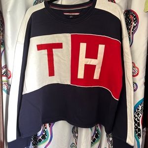 Tommy Hilfiger Plus XXL White Navy Red Long Sleeve Crew Neck Sweater Preppy